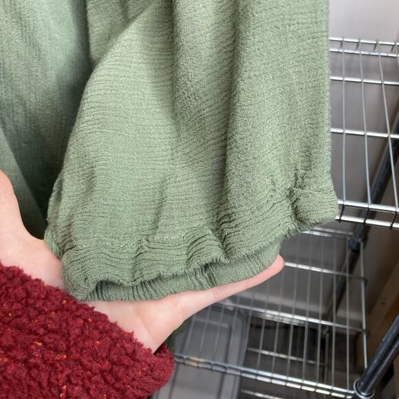 Vintage Mission Canyon Santa Barbara Olive Crinkle Gauze Top One Size Boho - Picture 7 of 9